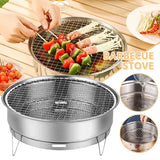 1 Piece Portable Korean BBQ Grill, Stainless Steel Round Grill with Maifan Stone Plate for Camping V1189-LC-HW-00329