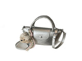 Silvery Compact PU Leather Crossbody Bag With a pendant- Lightweight Handheld Shoulder Purse with V888-ELOSUNG56245-3