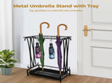 Metal Umbrella Rack Stand with Tray, 10 Slots 8 Hooks Umbrella Holder for Indoor Entryway Office V1192-AZ-W-18521