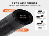 10AN Fuel Line Kit, 3.05 m Fuel Hose Kit, 1.4 cm Nylon Stainless Steel Braided Fuel Line V952-QCYYRYRG7G200XFFSV0