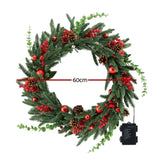 Jingle Jollys Christmas Wreath 60CM LED Garland Berries Pine Cones Party Decor XM-TR-WRE-RD-2FT-LED
