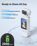 Handheld Pocket Camera 2.5K UHD, 180&deg Rotating Lens, Fill Light, 2000mAh Battery, No App Needed, V1107-CS-BXSSXJB