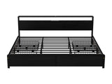 Artiss Metal Bed Frame King Size Storage Headboard Charge Station LED 4 Drawers MBED-C-SKY-K-ALBK-ABC