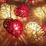 20 Red and White 3D Hollowed Rattan Heart-Shaped 3M String Fairy Lights, Battery Indoor & V382-REDWHHRTRATTBATT20