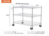 Kitchen Utility Cart, 3 Tiers, Wire Rolling Cart with 300kg Capacity, Steel Service Cart on Wheels, V952-WGCFTCCB30X184GWTV0