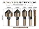 5 Piece Countersink Drill Bit Set, High Speed Steel, Countersink Drill Bit Set, Wide Material V1369-AZ3-W-12158