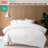 Accessorize White 400TC White Bamboo Cotton Double Stitched Quilt Cover Set King V442-HIN-QUILTCS-BAMBOOCOTTON-WHITE-KI