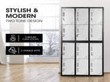 FORTIA 12-Door Metal Storage Locker Cabinet Gym Office Lockers Compartment, Black & Light Grey V219-STLFOA12DB