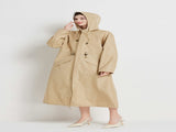 Size M Khaki Women's Chic Lightweight Waterproof Raincoat - Long Hooded Packable Rain Jacket with V888-ELOSUNG32621