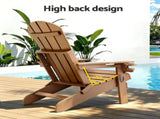 Gardeon Outdoor Chairs Folding Adirondack Beach Chair HDPE Sun Lounge Patio Furniture Garden Brown FF-BEACH-HEFD-BR