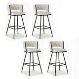 Artiss 4x Bar Stools Kitchen Dining Chair Counter Stool Woven Velvet Metal Ivory BA-K-1087-BGX4
