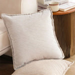 SOGA 45cm Beige Warm Wood Tone & Wabi-sabi Striped Corduroy Square Throw Pillow FRENCHCUSHION236