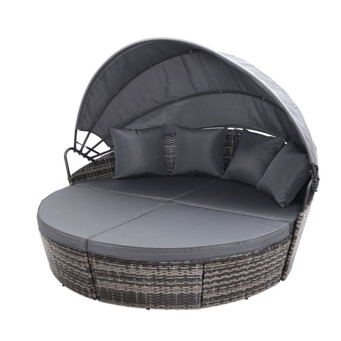 Gardeon Sun Lounge Setting Wicker Lounger Day Bed Outdoor Furniture Patio Grey ODF-SUNBED-180-GR-ABC