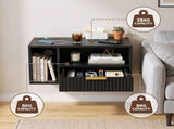 Artiss Floating Bedside Table with Charging Station Black Nightstand 1 Drawer FUR-S-BS-FLO-BK