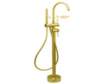 WELS Brushed Gold Bath Tub Mixer Tap Free Standing Faucet Spout Handheld Shower V1233-KRD602BG