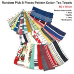 Random Pick Set of 6 100% Cotton Pattern Tea Towels - 50 x 70 cm V442-IDC-TEAT-SETOF6RANDOMPATTERN-MULTI-RE