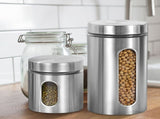 Plated Silver Stainless Steel Kitchen Storage Canister with Glass Window 3Pcs V1370-AZ4-08818
