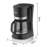 Automatic Drip Coffee Maker with Glass Carafe, Compact 1.2L Capacity, Anti-Drip System, Easy-Clean V1341-ZY-W8ZAFRDK-BLACK