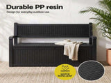 Gardeon Outdoor Storage Box Bench 254L Resin Armset Backrest Lockable Black ODF-OSB-ARM-PP-BK