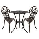 Gardeon 3PC Outdoor Setting Bistro Set Chairs Table Cast Aluminum Patio Furniture Tulip Bronze GB-CALU-3PC-XG1018-BZ