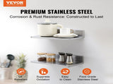 21.8 x 40.6 cm Stainless Steel Shelf, Wall Mounted Floating Shelving with Backsplash, 20 kg Load V952-BGSCTTLL86162MWQSV0