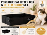 Travel Friendly Pet Toilet Kit - BlackPortable Cat Litter Box and Yellow Scoop Set - Foldable Oxford V888-ELOSUNG53575