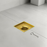 10x10cm Square Shower Drain with Removable Tile Insert Grate Brushed Gold 304SS, CUPC Certified V63-955511