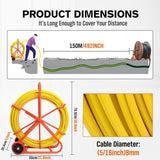 150M8MM Fish Tape Puller Fiberglass Wire Cable Running Duct Rodder Heavy Duty V465-86321