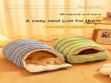 M size Pink Plaid Cave Bed Winter Warm Enclosed Pet House Cozy Sleeping Bag Semi-Enclosed V888-ELOSUNG50372