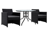 Gardeon 3PC Bistro Set Outdoor Furniture Rattan Table Chairs Cushion Patio Garden Hugo ODF-CHAIRSET-DINING