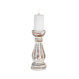 Hand-Carved Classic Candle Holder-Whitewash 20Cm 8x25cm V637-33746CDL