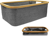 Collapsible Laundry Basket 50L Grey Bamboo Fabric Foldable Clothes Storage Hamper Space Saving, 50L V1237-ZY00B09MC4BP11