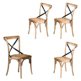 Woodland 4pc Set Dining Chair X-Back Birch Timber Wood Woven Seat Natural V315-VHND-MONT-06-4PC-KIT