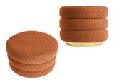 2X Round Stacked Ottoman Stool Teddy Fleece Fabric Foot Rest 38cm ORANGE V274-FT-STP067-OG2
