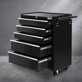 Giantz 5 Drawer Tool Box Cabinet Chest Trolley Box Garage Storage Toolbox Black TB-5DR-ROLL-BK