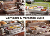 5-Star Chef 6 Pan Food Serving Display Stainless Steel Cooler Platter with Clear Roll Top Cover FD-6PAN-LID-SS