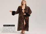 Women's Sexy Leopard Long Sleeve Print Satin Robe - Breathable Luxury Satin Chiffon Housecoat & Long V888-ELOSUNG49236