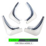 Tesla Model 3 Mud Guards Set of 4 Front and Rear Fenders White Compatible with Tesla V1188-TR101-47223-5