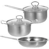 1Set Lightweight Stainless Steel Kitchen Pot Set Includes Frying Pan and Stock Pot V1370-AZ4-15437