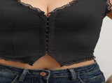 2-Pack Black French Vintage Lace Splice Camisole - Slim Fit Halter Top with Back Detail and V888-ELOSUNG39523