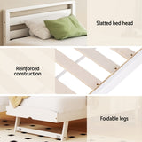 Artiss Bed Frame Single Size 2-in-1 Trundle Wooden White AVIS WBED-AVIS-S-WH-AB