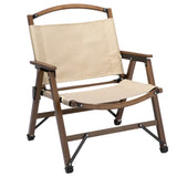 Bamboo Canvas Foldable Outdoor Camping Chair Wooden Travel Picnic Park - Khaki/Beige V563-75622-KHAKI