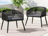 Gardeon 2PC Outdoor Dining Chairs Wicker Chair Patio Furniture Garden Steel Black ODF-ROPE-WD-BK-2X