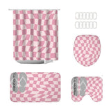 Plaid Bathroom Set 4 Pieces, Colorful Checkered Shower Curtain with Matching Bath Mat, Toilet Lid V1366-AZ2-W-23186