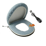 USB-Powered Heated Toilet Seat Cover Set with Soft Plush Fabric, Adjustable Temperature & Timer, V1341-ZY-MHRZXXBW-BLUE