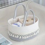 Handmade Woven Cotton Rope Storage Basket, Divided Compartments & Portable Handle, Large Capacity V1232-CWL-BZ-003