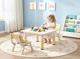 Keezi Kids Table and 2 Chairs Set Height Adjustable Toddler Desk and Chair Set for Ages 3-8, KTC-A-GRA-2CHAIRS-NAT