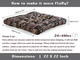 Boho Square Floor Seat Pillows Cushions 22" x 22", Soft Cotton Linen Bohemian Yoga Mandala V1192-AZ-W-14670