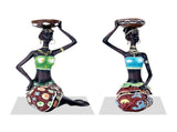 2PCS Vintage African Women Statue Candle Holders Resin Figurines Fits Up to 3.5cm Diameter Candles V1294-YM0523-220329XA01
