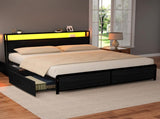 Artiss Metal Bed Frame King Size Storage Headboard Charge Station LED 4 Drawers MBED-C-SKY-K-ALBK-ABC